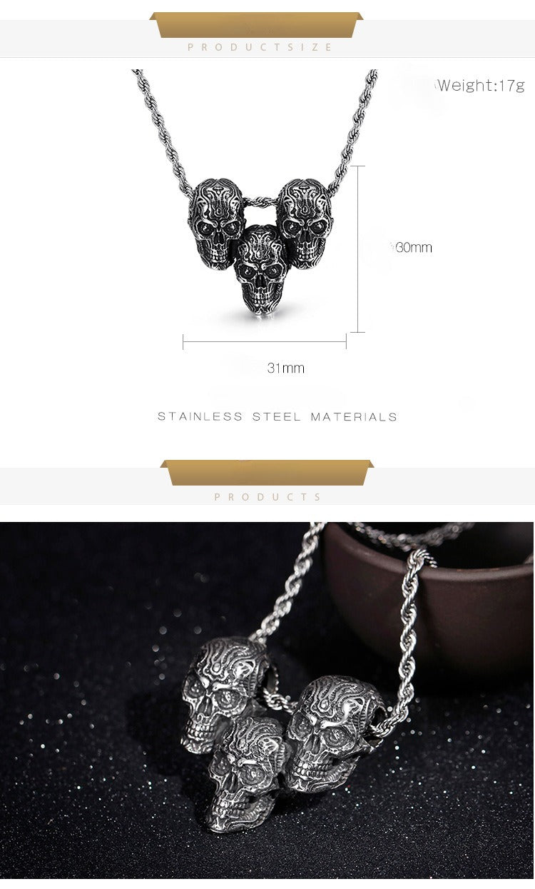 Kemstone Titanium Steel Skull Pendant – Matte Black Chain Necklace for Men | Gothic Punk Streetwear Jewelry KP79483