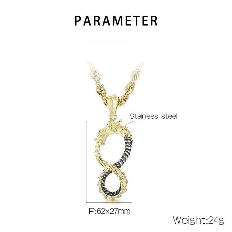Kemstone Viking Dragon Infinity Titanium Steel Pendant Necklace for Men – Two Tone KP100397-KJX
