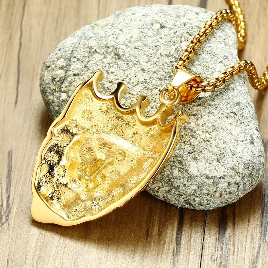 Kemstone Lion Head Pendant Necklace for Men Stainless Steel Gold Plated Crown Detail PN-1028