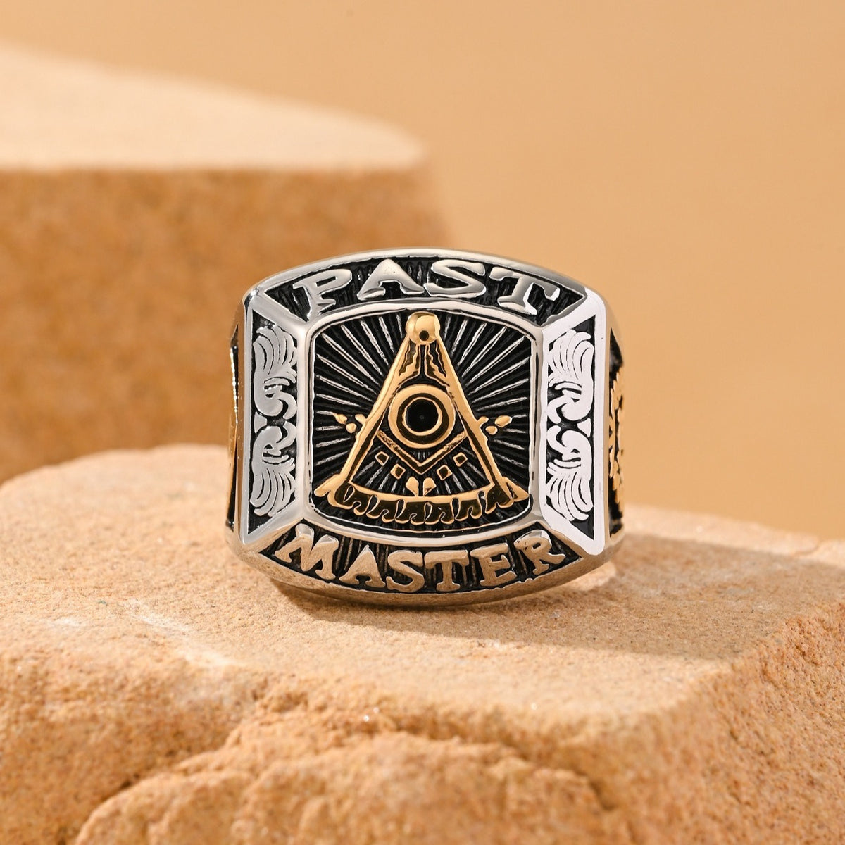 Kemstone Vintage Signet Ring for Men Stainless Steel Geometric Emblem MJ0142
