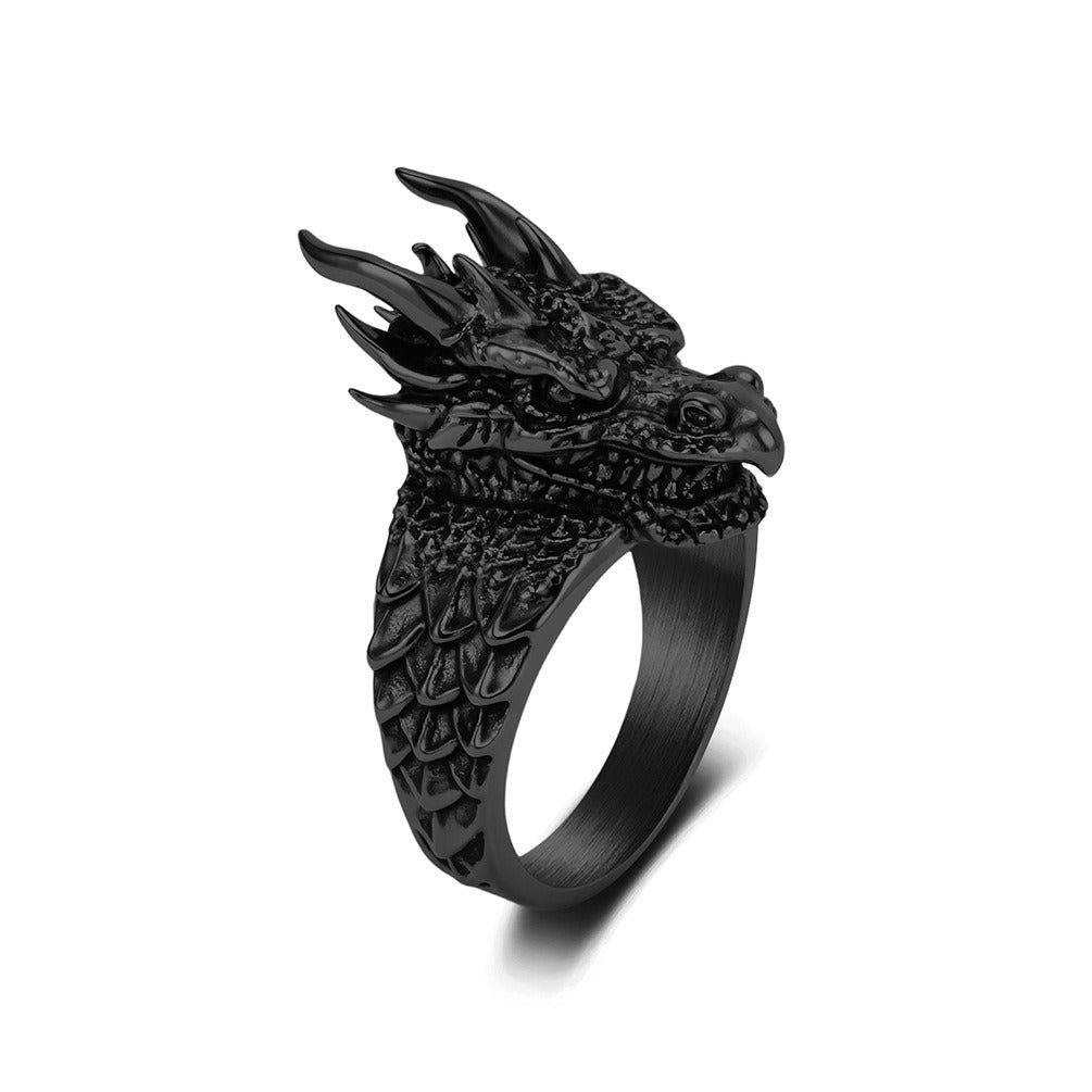Kemstone Stainless Steel Dragon Head Ring – Gothic Vintage Style for Men K-R1150