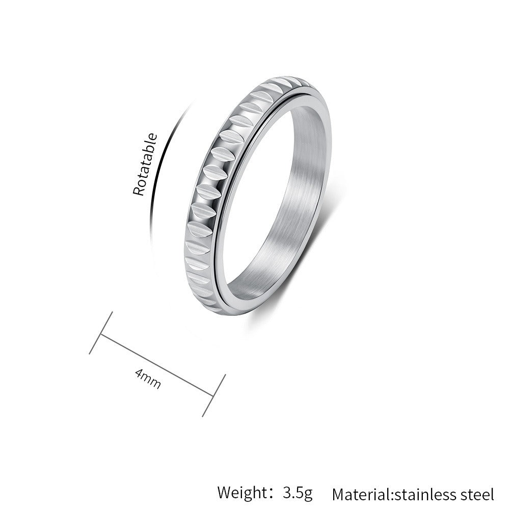 Kemstone Stainless Steel Faceted Spinner Ring for Men & Women 4MM K-R1256