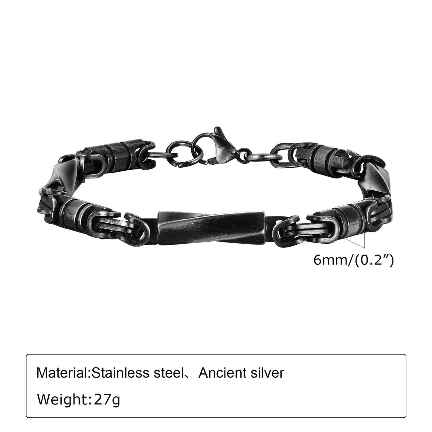 Kemstone Stainless Steel Byzantine Chain Bracelet for Men Vintage Black BR-2060