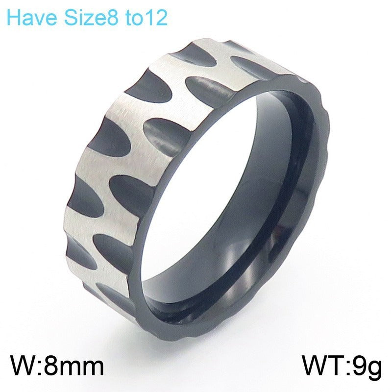Kemstone Titanium Steel Wave Texture Ring for Men – Sand Finish KR111677-GC