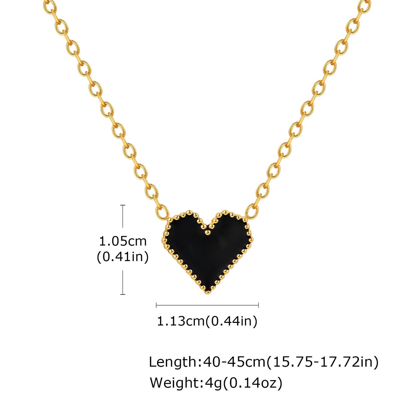 Elegante collar dorado de acero inoxidable con esmalte negro y forma de corazón para mujer NC-1327