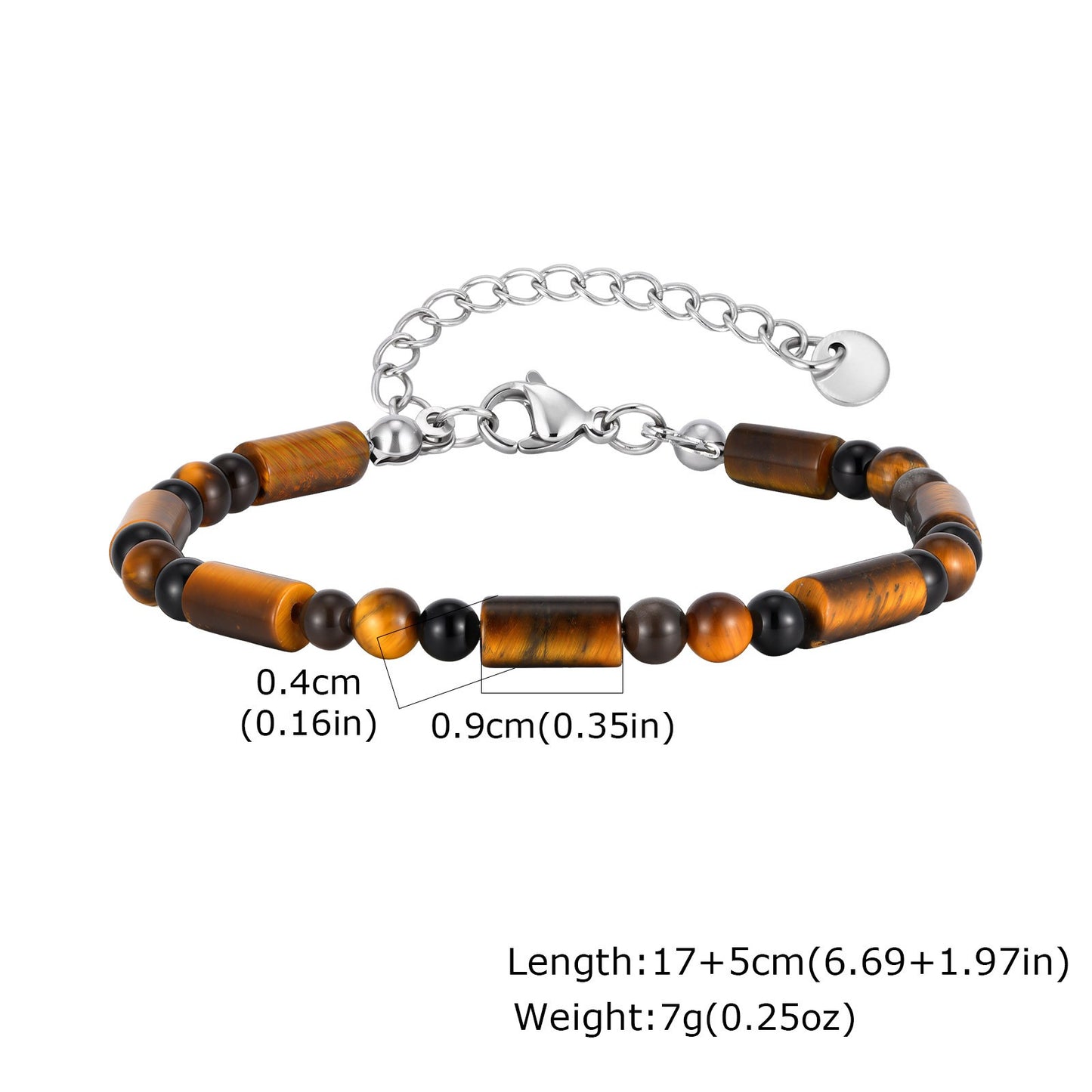 Kemstone Tiger Eye Beaded Bracelet for Men – Natural Stone Black Onyx Adjustable Chain BR-2924