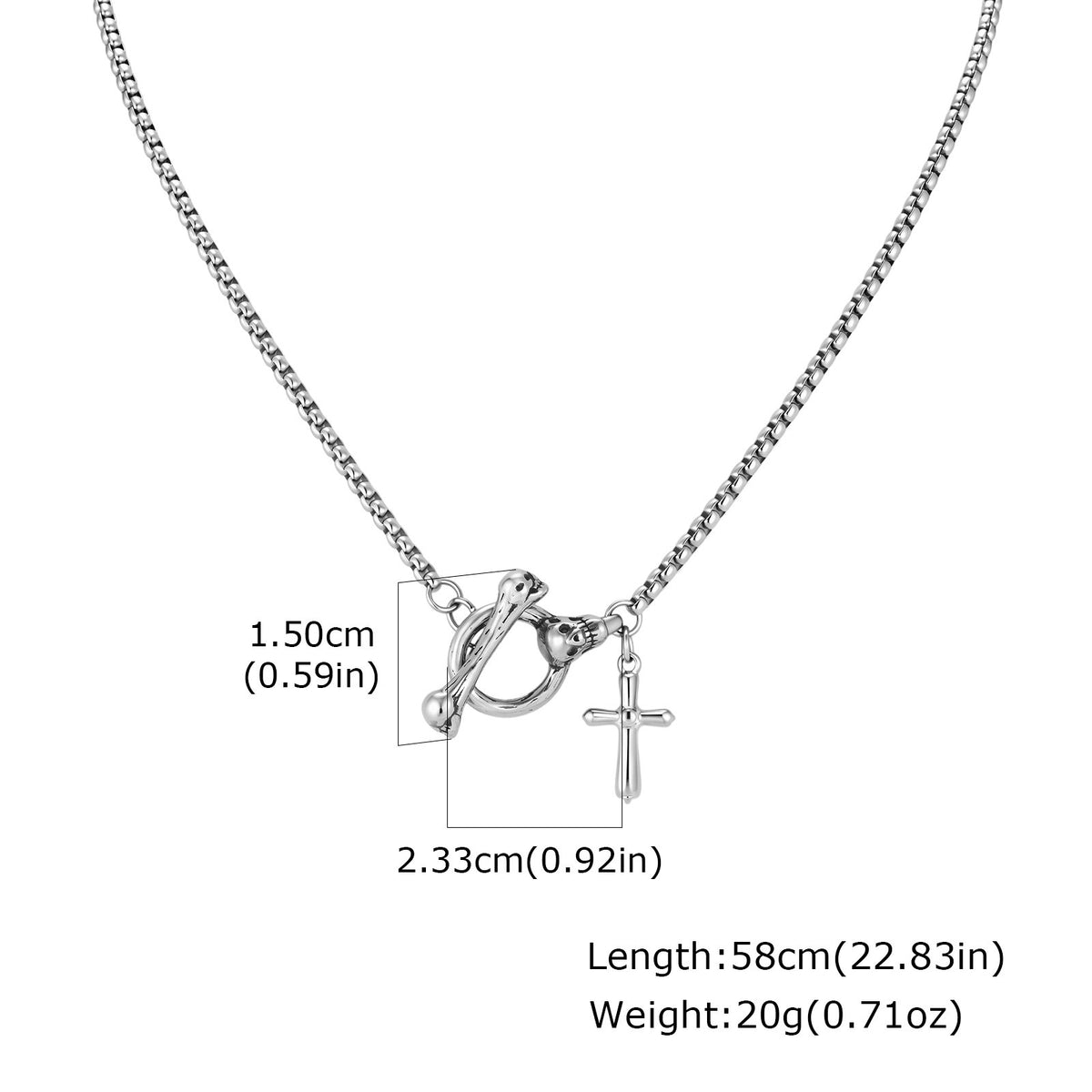 Kemstone Skull Cross Necklace for Men Stainless Steel Punk Silver NC-3215