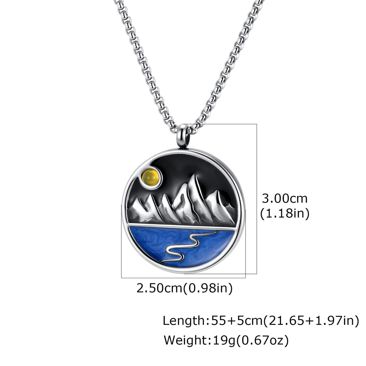 Kemstone Mountain Landscape Pendant Necklace for Men Stainless Steel NC-3302
