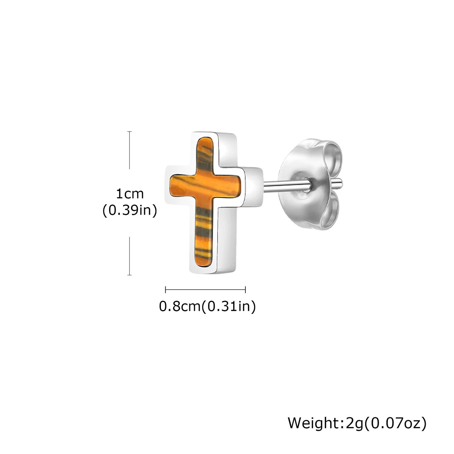 Kemstone Stainless Steel Tiger Eye Cross Stud Earrings for Men ES-642