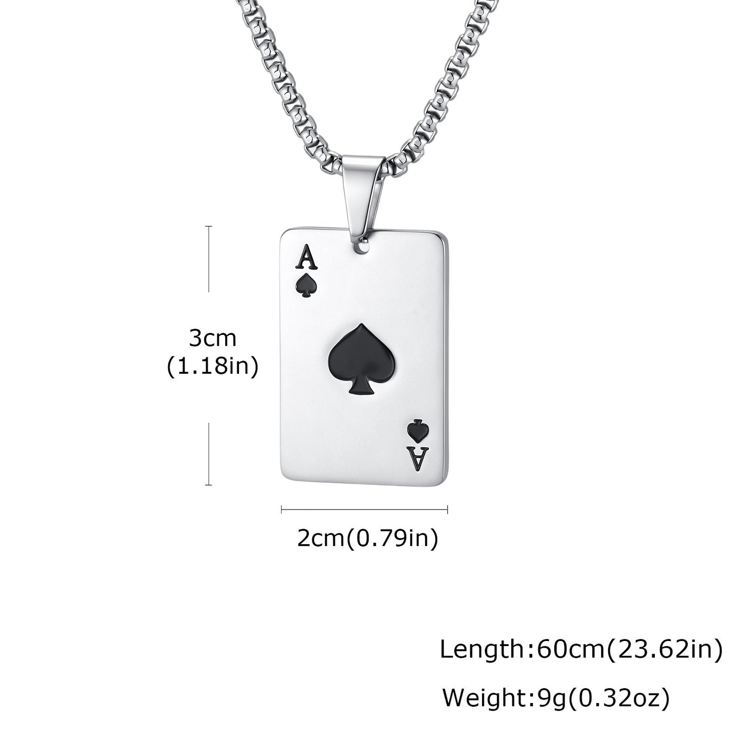 Kemstone Stainless Steel Ace of Spades Pendant Necklace for Men Playing Card PN-2400
