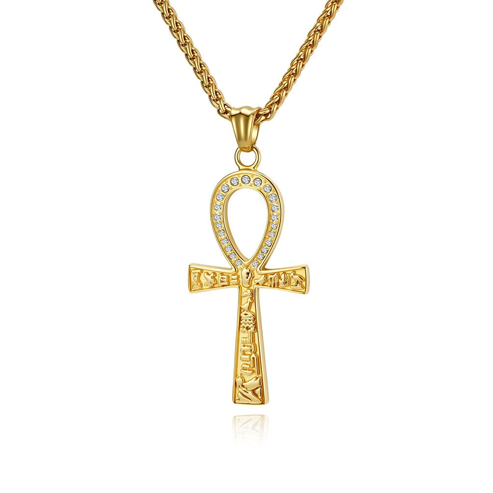 Kemstone Ankh Pendant Necklace Stainless Steel Geometric Symbol for Men Silver Gold Black K-PT708