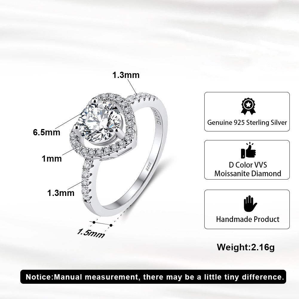 Kemstone 925 Sterling Silver Heart-Shaped Moissanite Ring for Women – 6.5mm Stone MOR14