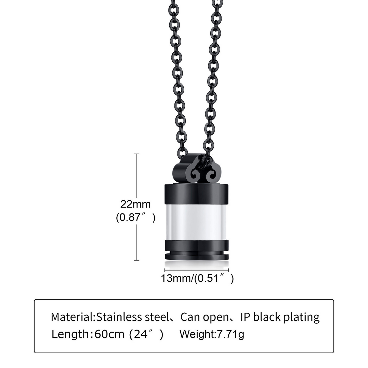 Kemstone Stainless Steel Keepsake Pendant Necklace for Men Women Glass Capsule PN-1537