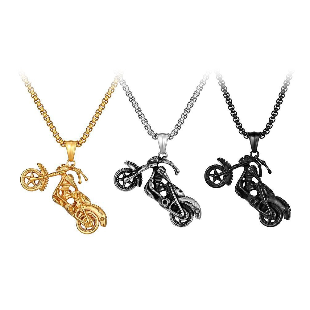 Kemston Skull Motorcycle Pendant Necklace for Men Stainless Steel Gothic Biker K-PT457