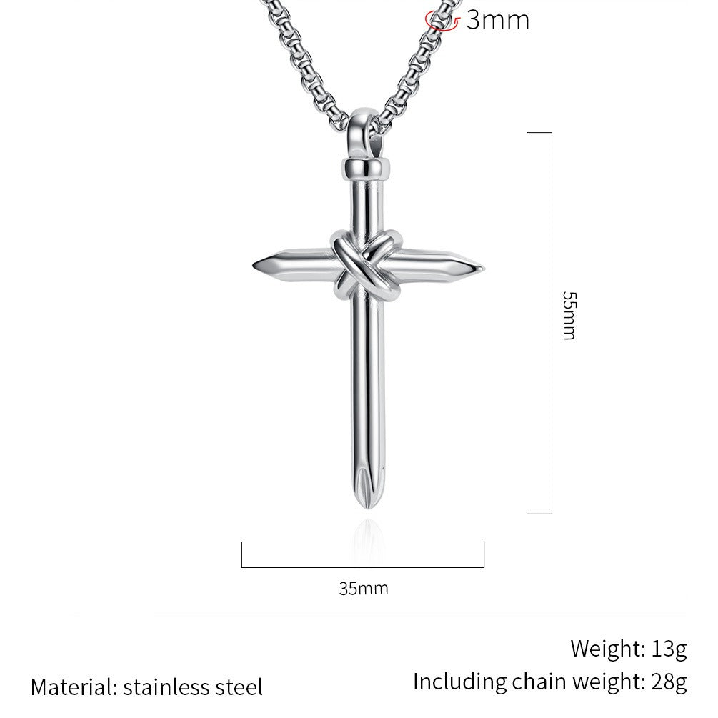 Kemstone Stainless Steel Nail Cross Pendant Necklace Knot Detail for Men & Women K-PT714