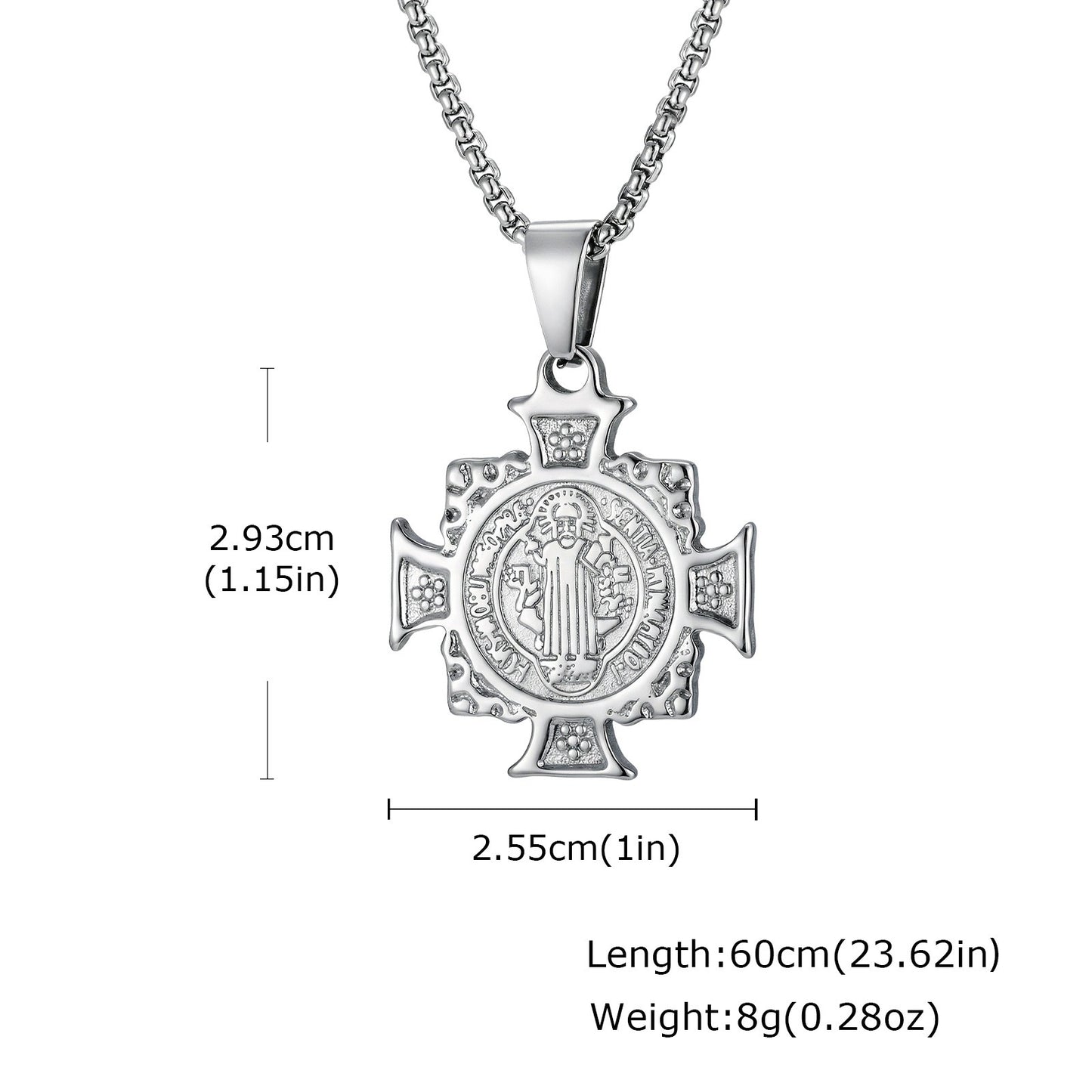 Kemstone Stainless Steel Saint Benedict Cross Pendant Necklace for Men PN-2297