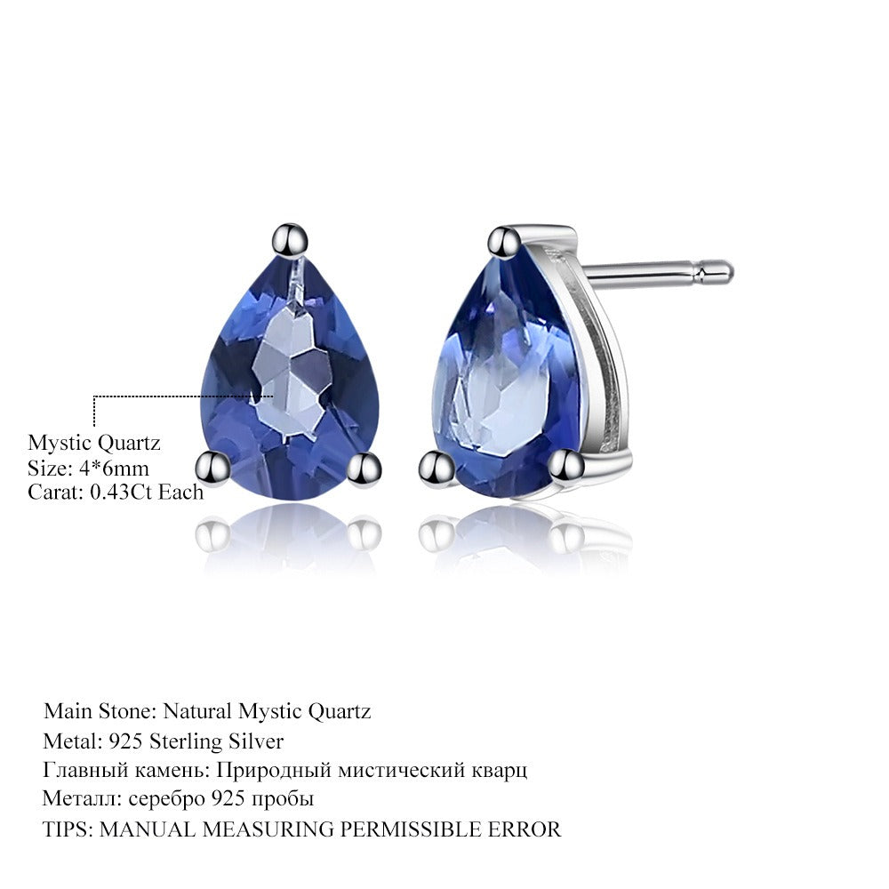 Pendientes de plata de ley con forma de pera de amatista natural, topacio azul y granate, hechos a mano, de Kemstone, con diseño original para mujer y niña.