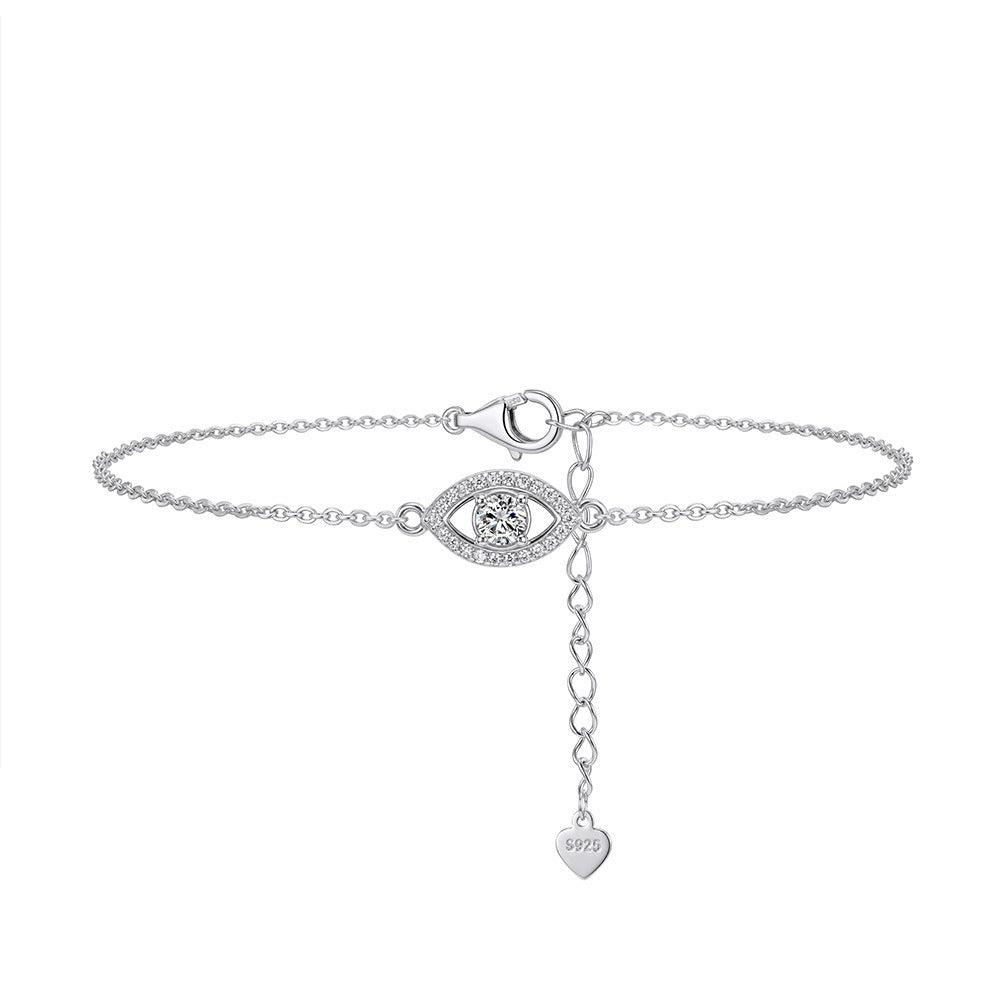 Kemstone Eye Shape Moissanite Bracelet for Women 925 Sterling Silver Adjustable Chain SMOB11