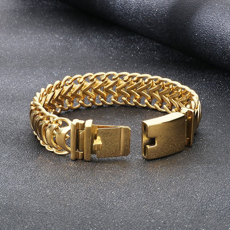 Kemstone Braided Dragon Bone Chain Bracelet for Men – Titanium Steel 19mm Hip Hop Style KB23390-D