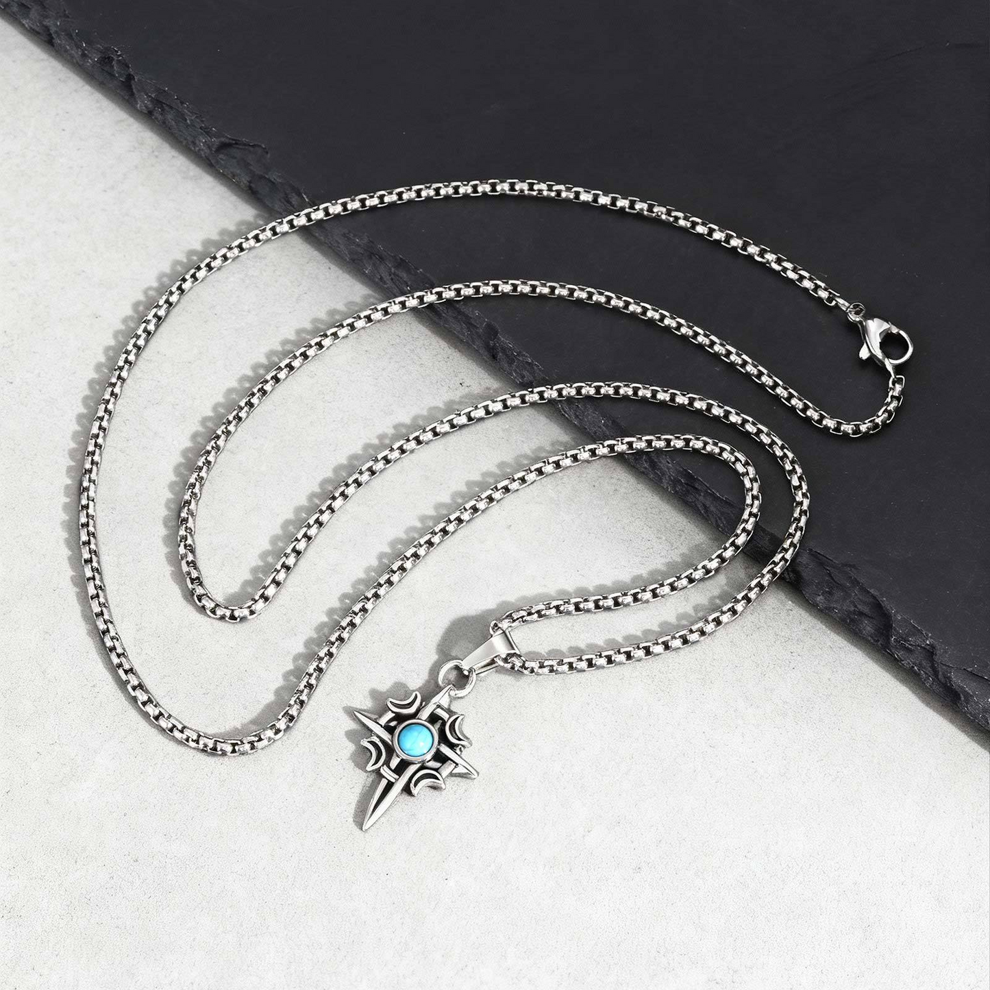 Kemstone Stainless Steel Star Moon Turquoise Pendant Necklace for Men PN-2111