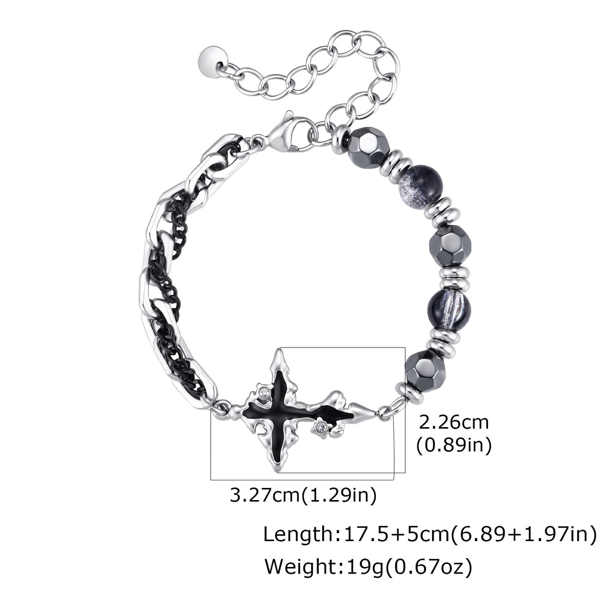 Kemstone Layered Bead & Chain Bracelet for Men with Stainless Steel Links BR-3281
