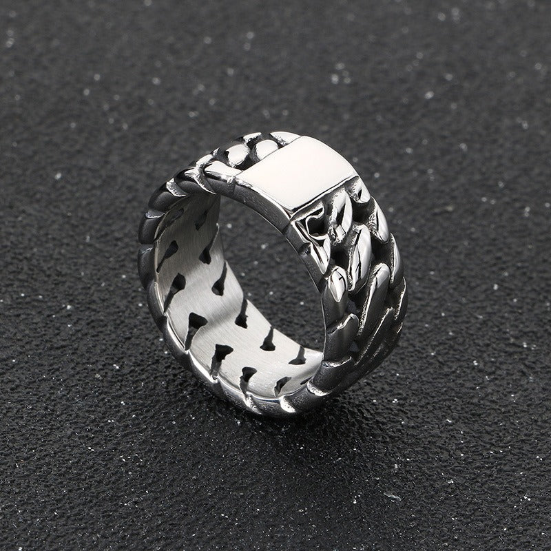 Kemstone Titanium Steel Dragon Bone Chain Ring – Vintage Woven Band for Men KR112510-KJX