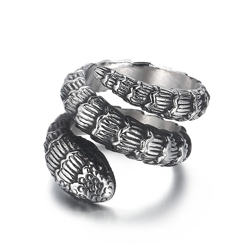 Kemstone Dark Forge Coiled Python Ring - Industrial Punk Stainless Steel Men's Statement Jewelry KR104866-KJX