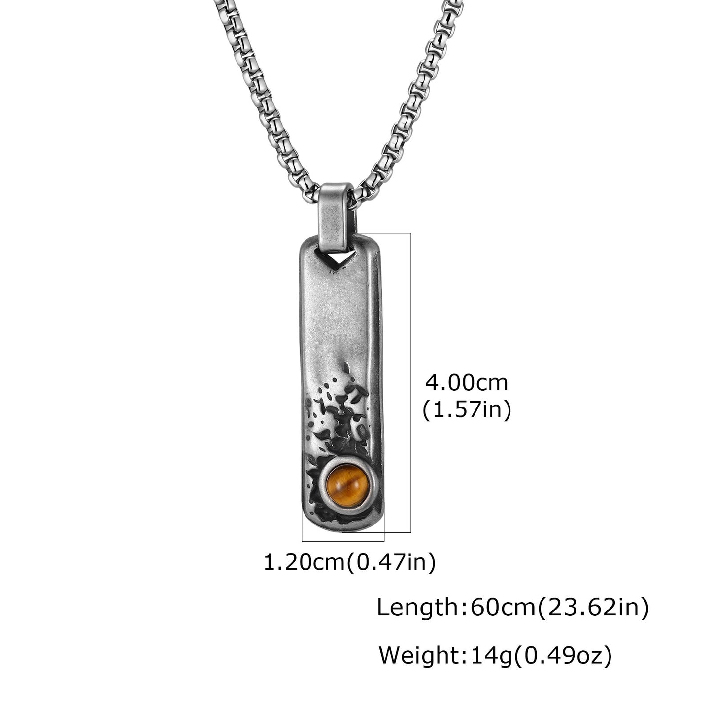 Kemstone Rectangular Tiger Eye Pendant Necklace for Men Stainless Steel Vintage Detail PN2384