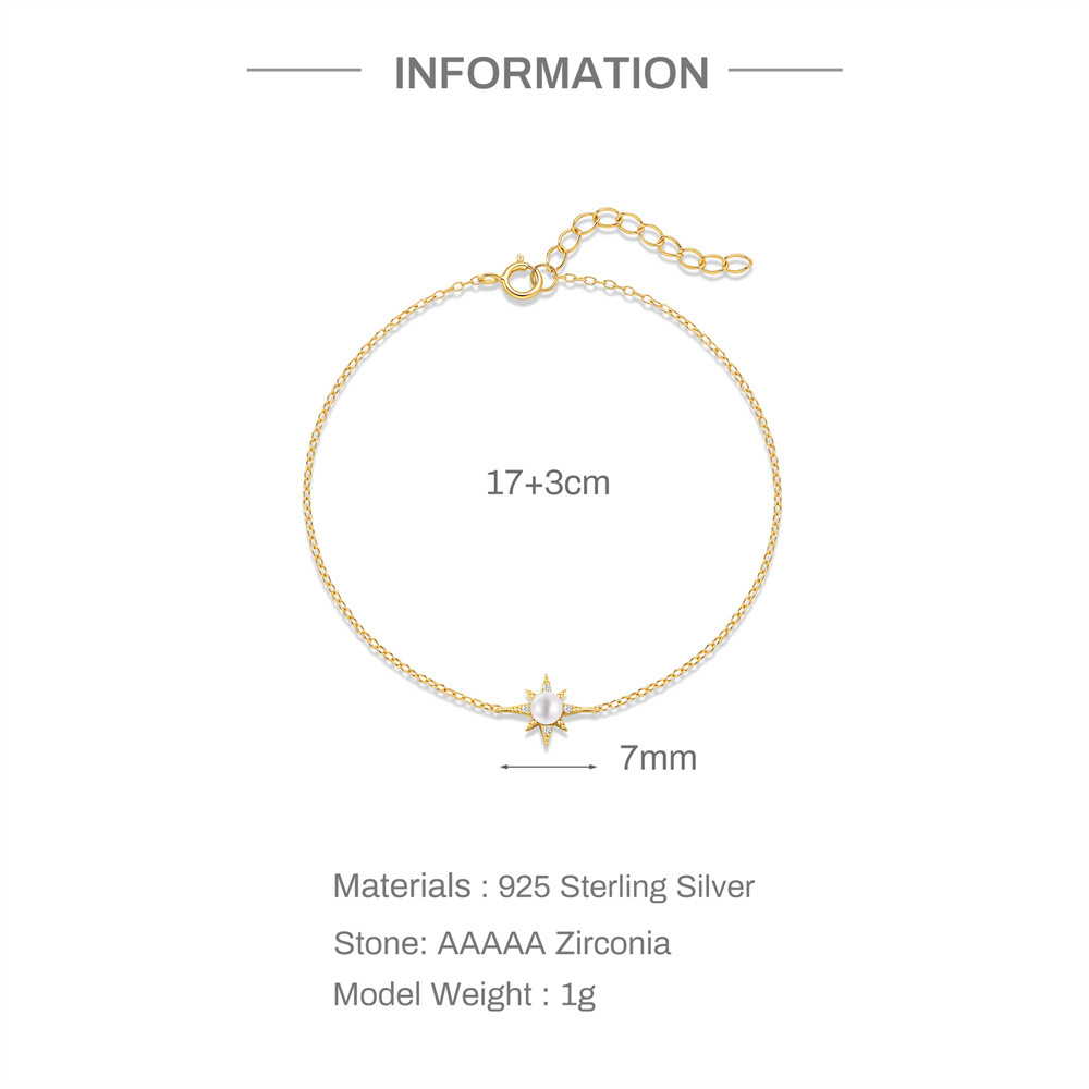 Kemstone 925 Sterling Silver Pearl Star Bracelet for Women Cubic Zirconia Dainty Chain 60604001652C