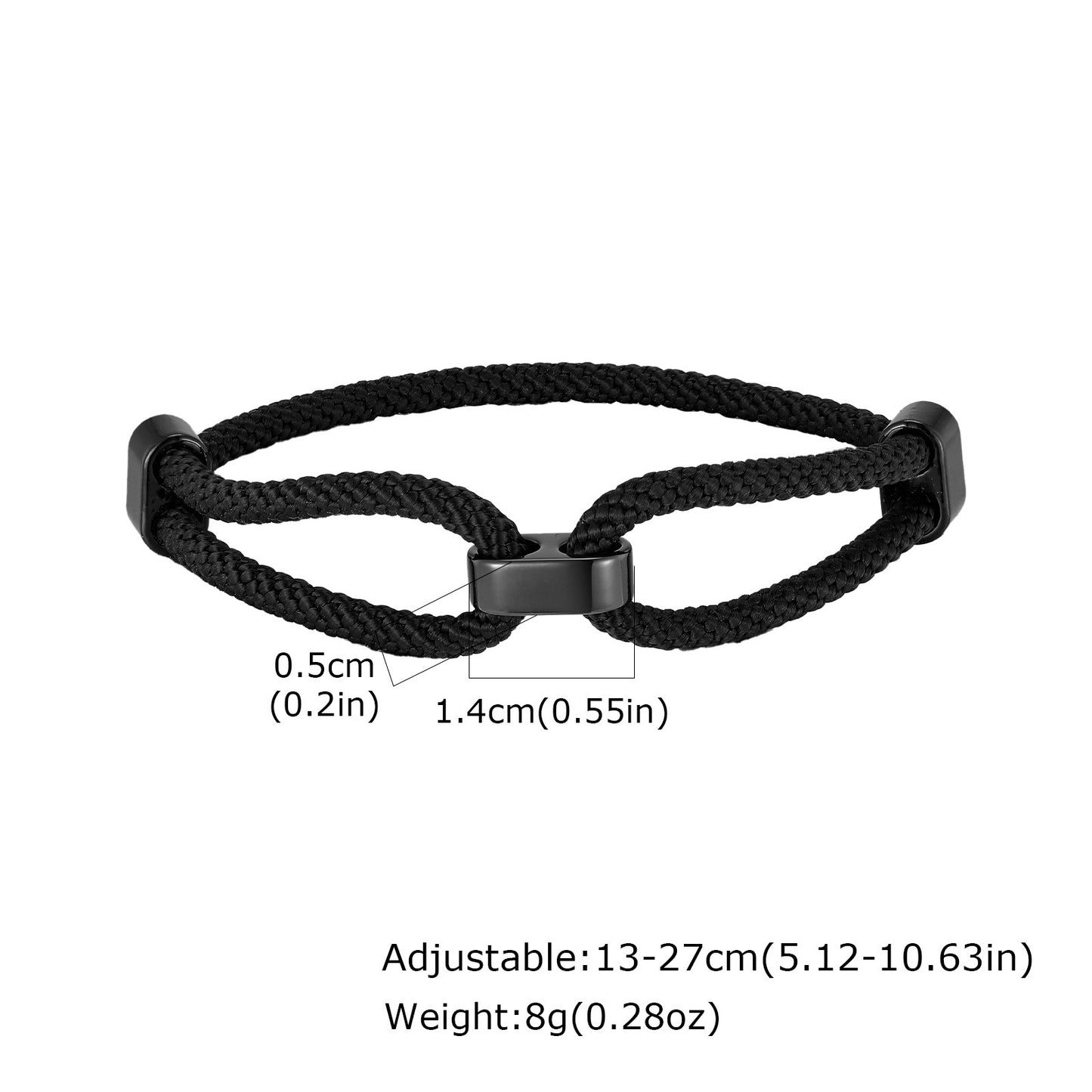 Kemstone Adjustable Black Cord Bracelet Stainless Steel for Men & Women BR-2618