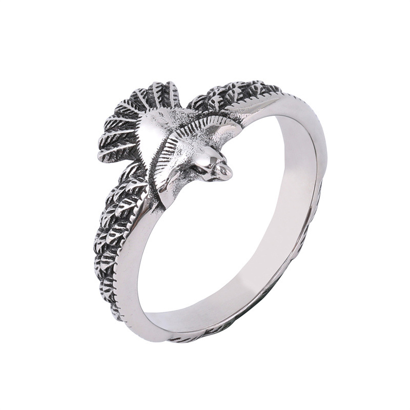Kemstone Flying Eagle Ring for Men Titanium Steel Feather Engraved R1232