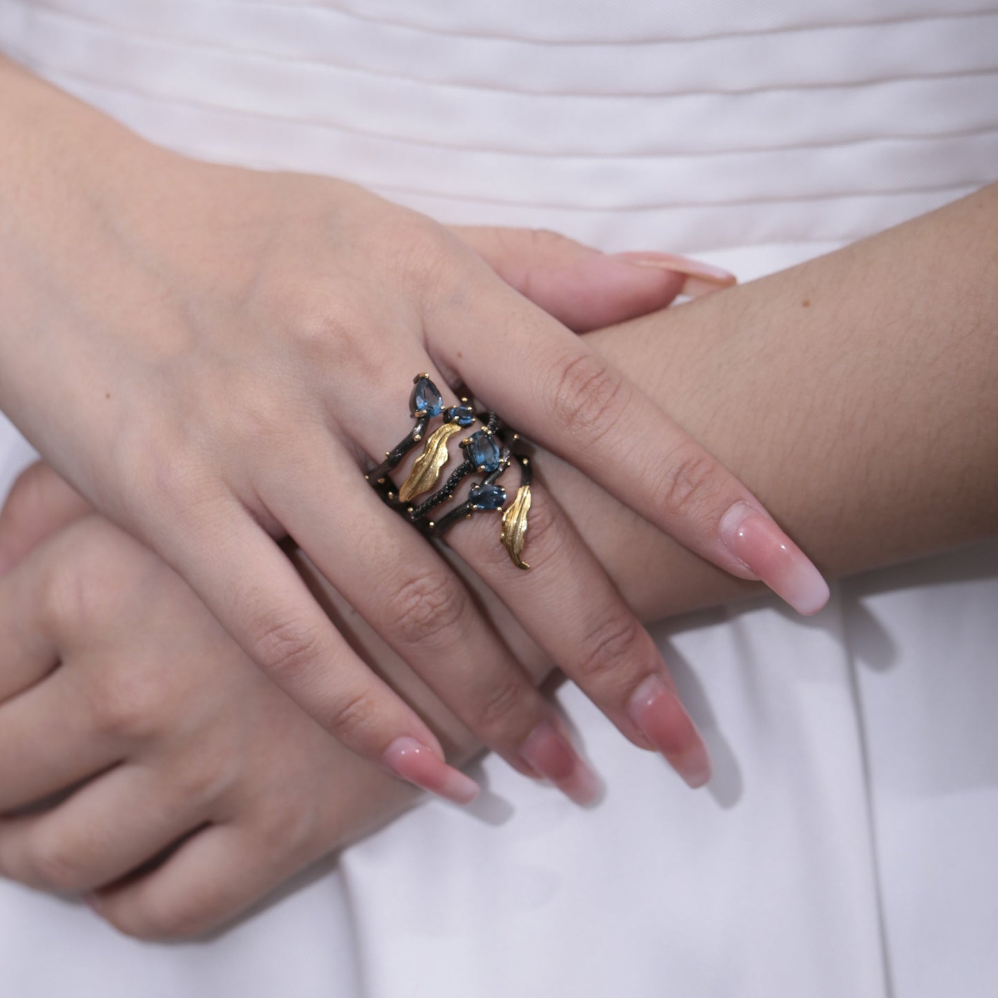 Kemstone Sterling Silber Vine Ring mit natürlichem Amethyst/Blautopas/Smaragd/Granat/Grünem Achat 