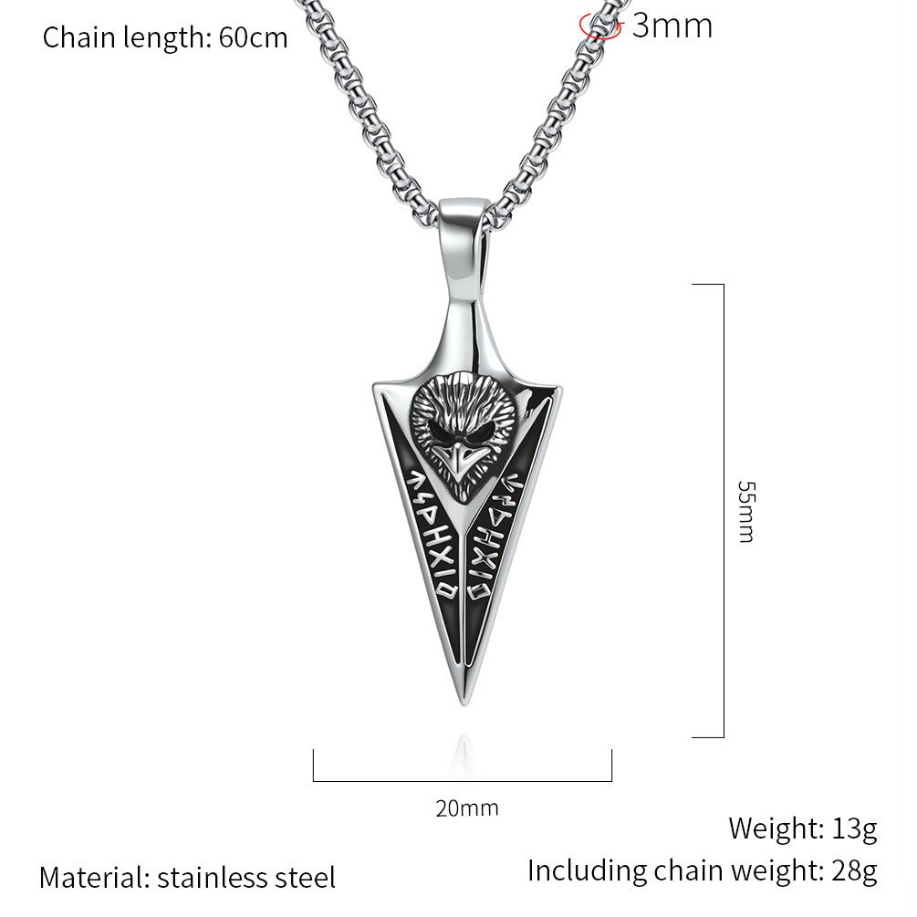 Kemstone Stainless Steel Viking Rune Raven Spearhead Pendant Necklace K-PT693