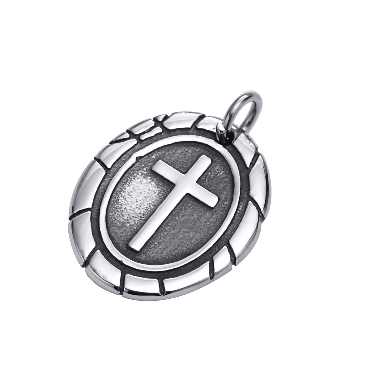 Kemstone Stainless Steel Double-Sided Cross Oval Pendant Necklace for Men PN-1808