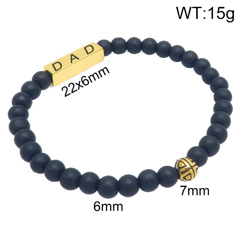 Kemston Black Lava Stone Beaded Bracelet for Men Stainless Steel Dad Gift Minimal Style KB214603-Z