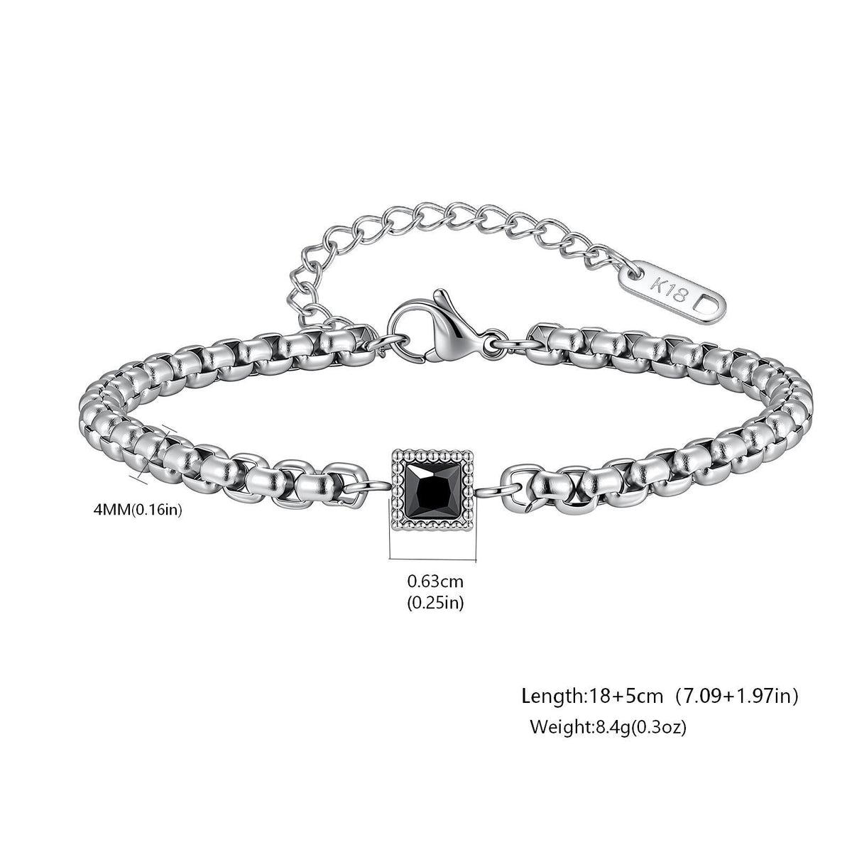 Kemstone Stainless Steel Square Cubic Zirconia Bracelet for Men BR-3204