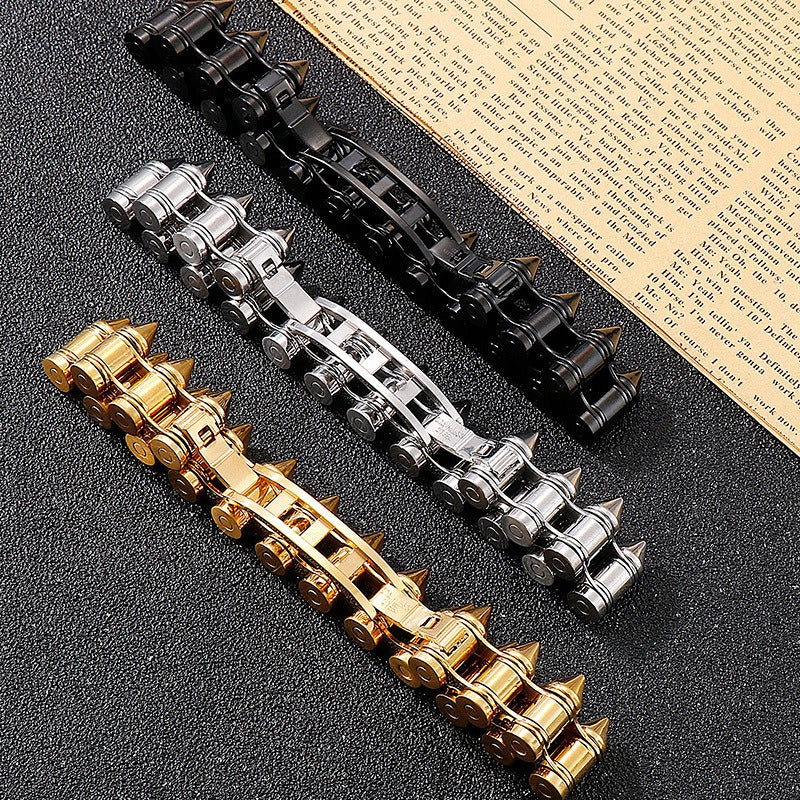 Kemstone Bullet Spike Bracelet – Stainless Steel Rugged Biker Men’s Jewelry KB149758