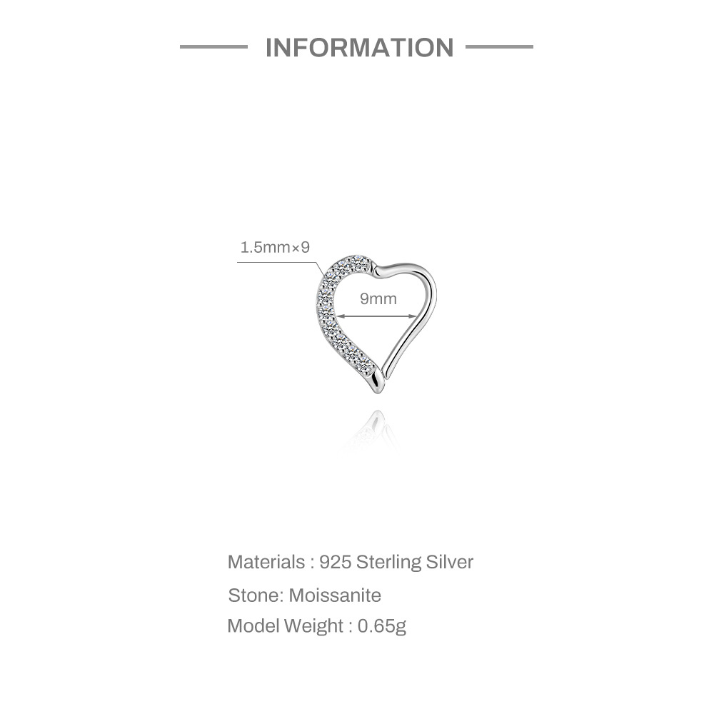 Kemstone 925 Sterling Silver Moissanite Heart Cartilage Hoop for Women M60225780663A