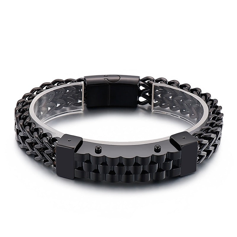 Kemstone Titanium Steel Reversible Chain Bracelet with Watchband Plate for Men KB138766-KFC