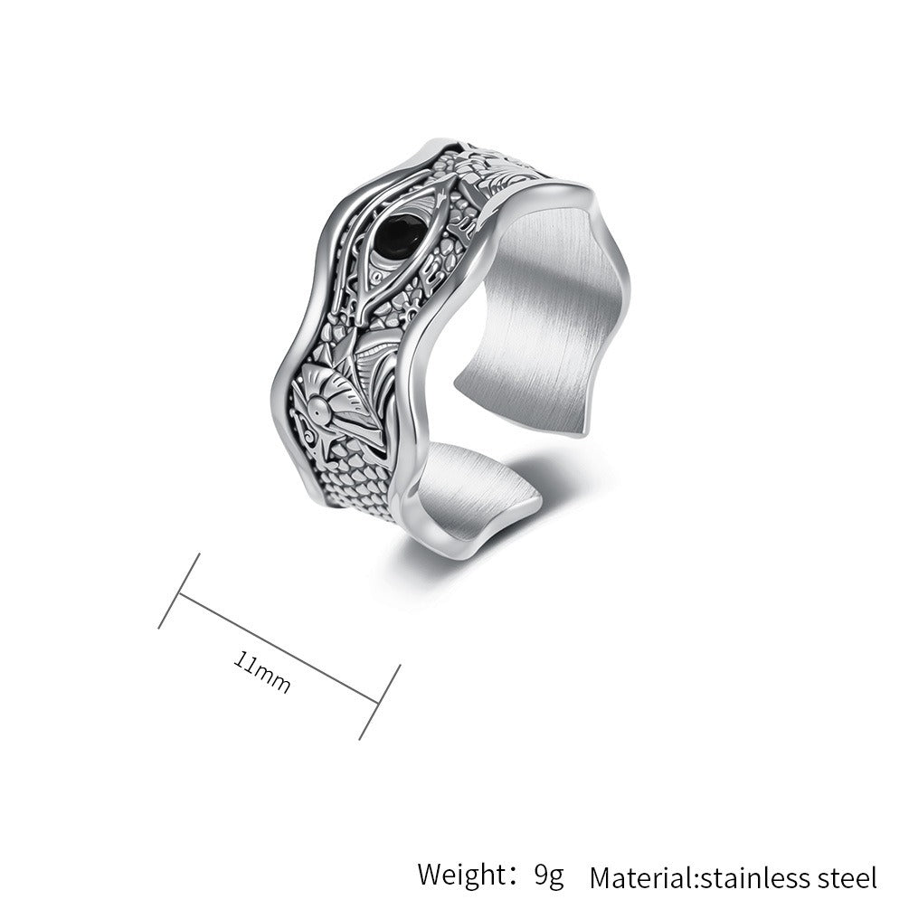Kemstone Titanium Steel Eye Ring for Men Textured Open Band KR1156