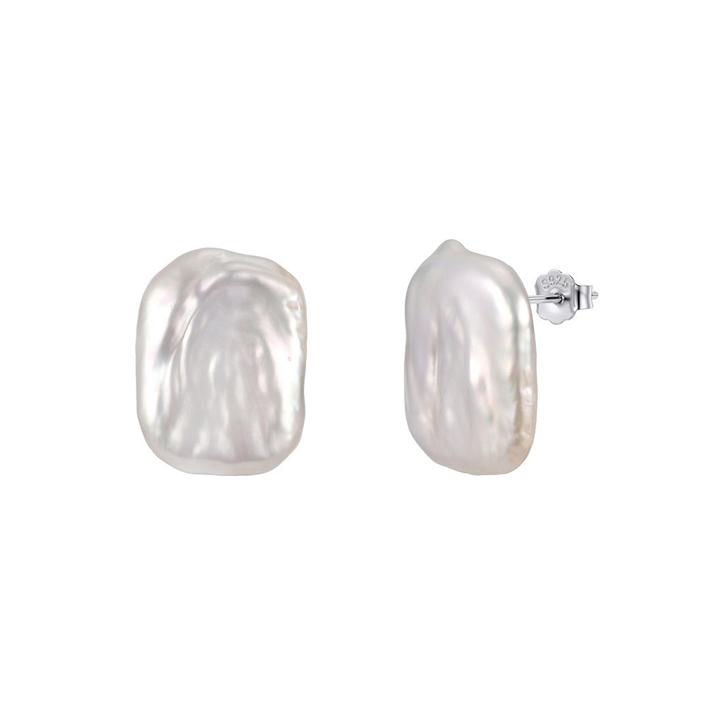 Kemstone Square Freshwater Pearl Stud Earrings for Women 925 Sterling Silver Minimal Design GPE147
