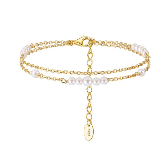 Kemstone Double Chain Shell Pearl Bracelet for Women 925 Sterling Silver PSB16