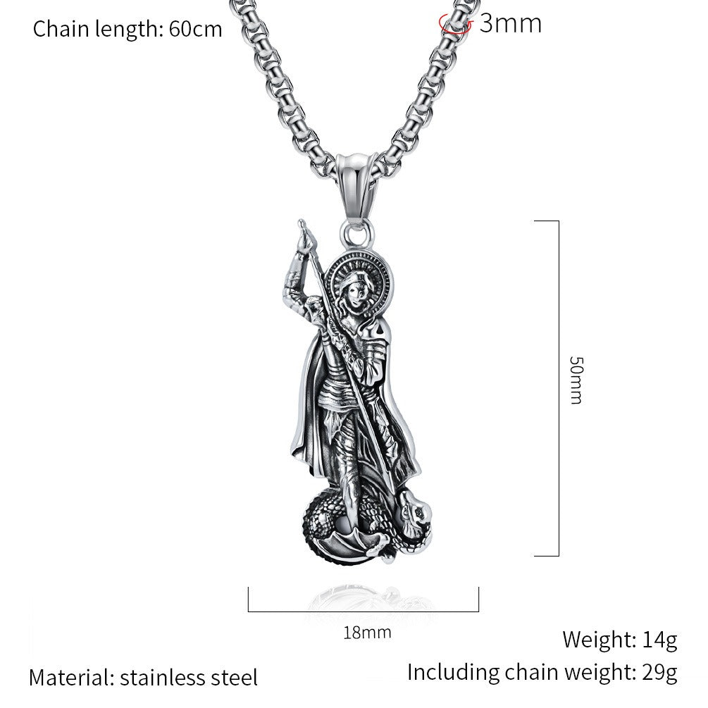 Kemstone Men’s Stainless Steel Saint George Pendant Silver Three Colors K-PT640