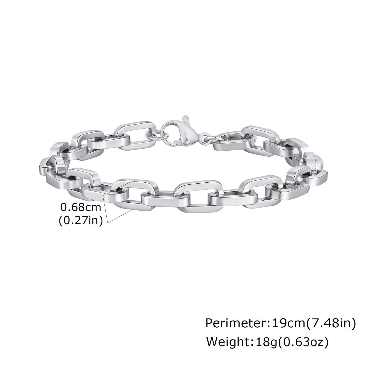 Kemstone Titanium Steel Square Link Chain Bracelet – Silver BR-2395