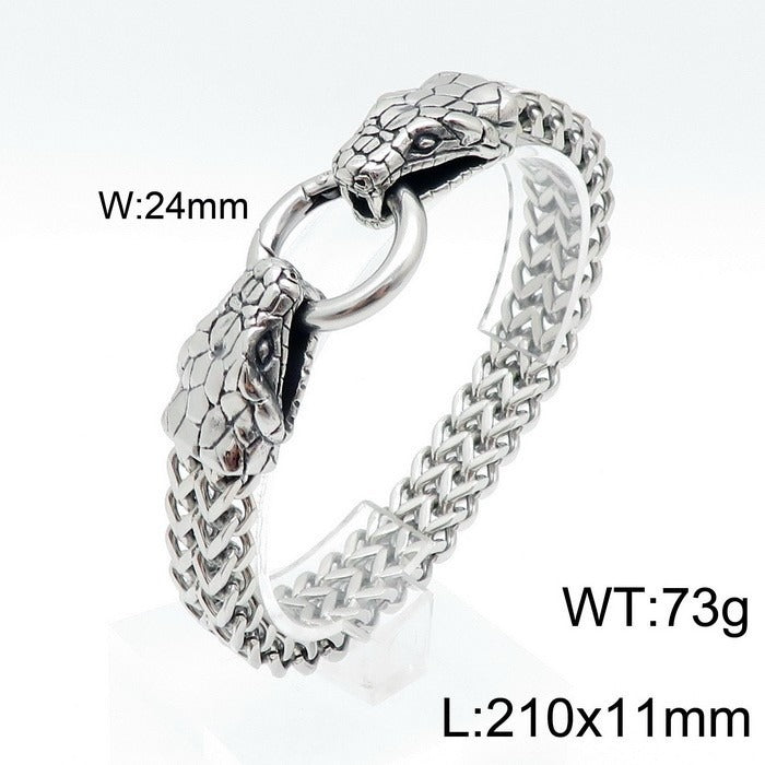 Kemstone Titanium Steel Double Snake Head Chain Bracelet Vintage Style for Men KB139889-KJX