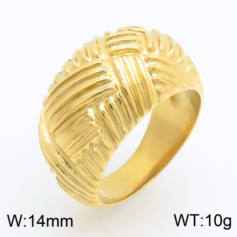 Kemston Interwoven Texture Ring for Men Titanium Steel Wide Band Vintage Style KR114788-KJX