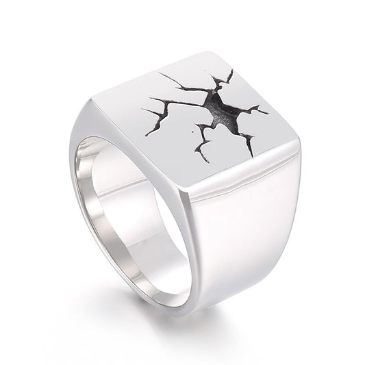 Cracked Texture Stainless Steel Ring for Men – Gothic Punk Signet Style KR105940-GC