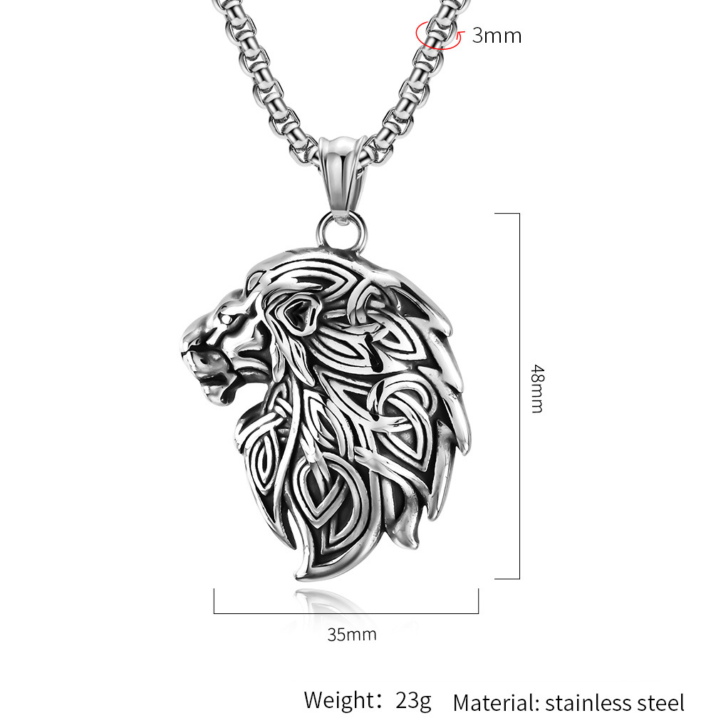 Kemstone Stainless Steel Lion Head Pendant Necklace – Vintage Relief Design K-PT495