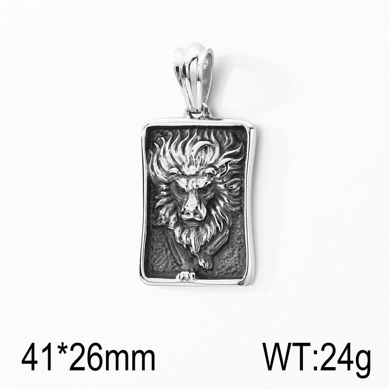 Kemstone Titanium Steel Lion Tag Pendant Necklace for Men Vintage Relief Design KP98157-KJX