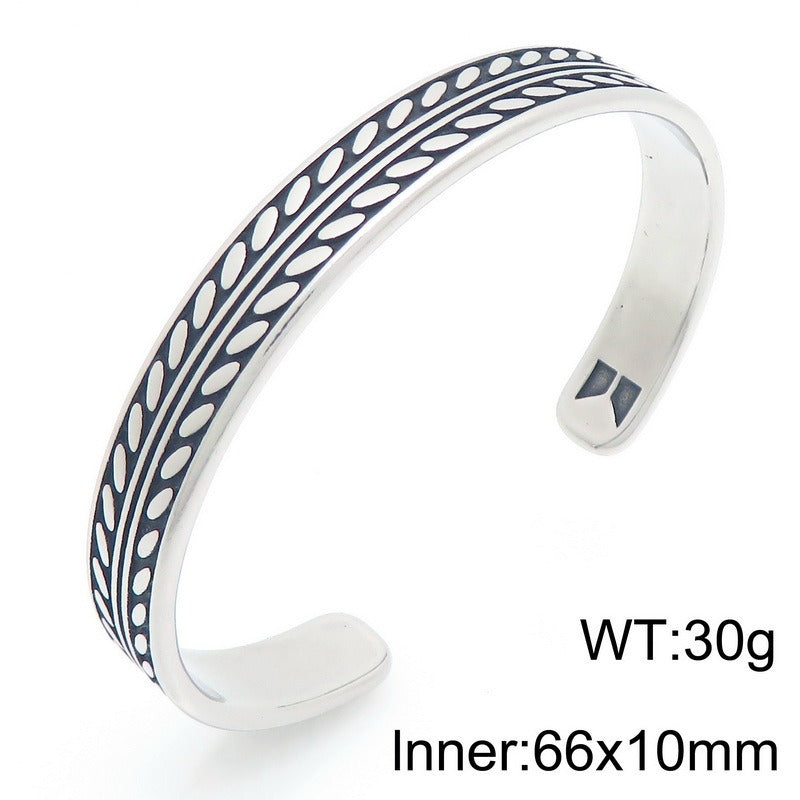 Kemstone Titanium Steel Leaf Braided Cuff Bracelet Vintage Open Style for Men KB209293-LU